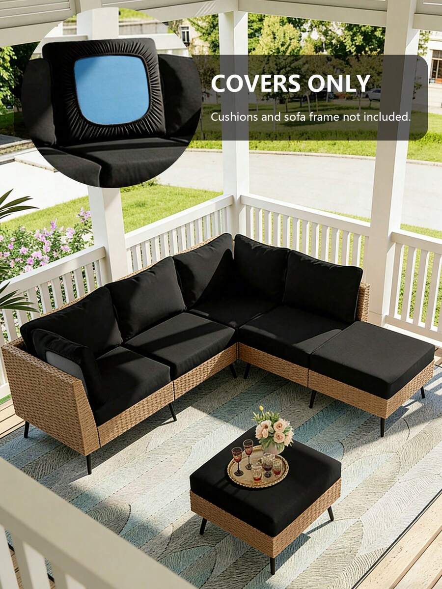 1pc Solid Color Milk Silk Sofa Seat Cushion Cover, High Elasticity Dust-Proof Washable Sofa Slipcover For All Seasons, Suitable For Outdoor Rattan Modular Sofa, Sold Individually Not As A Set - Black - View 1