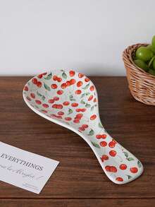 1pc Cherry Ceramic Spoon Rest, Can Hold Soup Spoon And Long Handle Spoon, Kitchen Counter Splash Guard And Spoon Holder, Suitable For Kitchen And Knife Rack, Soup Spoon Brush Kitchen Utensil Storage, Kitchen Dining Tools, Gift Presentation, Holiday Decor - Multicolor - View 9