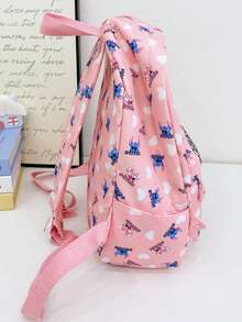 史迪奇主题时尚背包 - 多隔层帆布日常背包，适合学生和上班族 - 符合人体工学的粉色学生书包，容量大 - 耐用，适合全天使用，带拉链前袋和侧边水壶袋 - 时尚卡通印花，日常百搭 - 彩色 - 查看 5