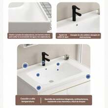 Kit De Lavabo Pequeño Para Baño Con Espejo Armario Grifo - Gris - Ver 7