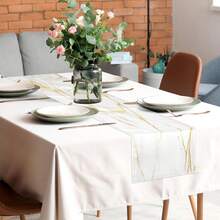 Platinum Marble Linen Table Runner, Bedroom Coffee Vanity Dresser Scarf, Farmhouse Style Table Runner, Kitchen Dining Table Party - Multicolor - View 6