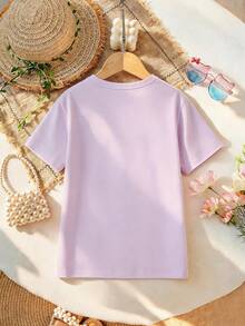 Disney Princess Print T-Shirt For Girls - Children's Clothing Design Short-Sleeve Casual Cute Style Comfortable And Relaxed Fit For Boys And Girls Perfect For Parties And Play Machine Washable Gift-Wrapped Children's Apparel Girls' Short-Sleeve Shirt - 淡紫色 - 查看 2
