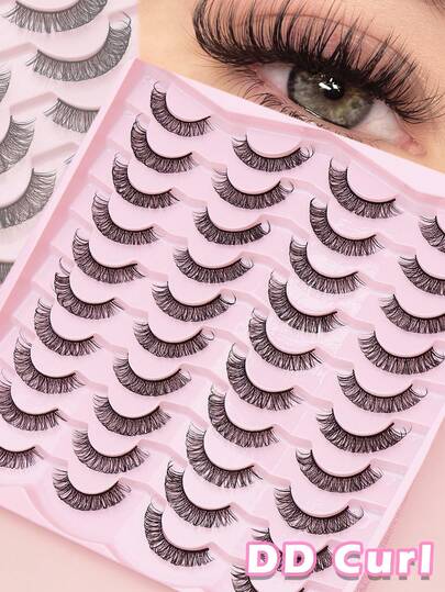  20 Pairs AYRMILLA DD Curl Fluffy Soft Dramatic 3D Mink Effect Long Thin Black False Eyelashes, Multi-Layered Short Thick Lengthening Lashes, Large Capacity Reusable Eyelashes For Makeup, Cosplay, Daily Wear, Party, Club