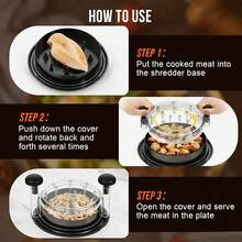 Chicken Shredder 8 Inches, Chicken Breast Shredder Tool, Cooked Meat Shredder With Clear Lid, Ergonomic Design, Auti-Slip, Easy To Clean, Chicken Shredder Tool Twist, Chicken Grinder - 黑色 - 查看 5