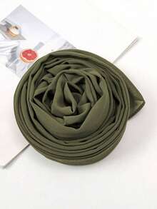 2pcs Women Scarf Tie Headband Combo, Versatile Undershirt Cap Set, Hijab Middle East Abaya Matching, Elastic Undercap Chiffon Scarf Hat Casual Suit - Army Green - View 8