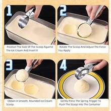1pc/2pcs Stainless Steel Dual-Use Ice Cream Scoop, Multifunctional Ice Cream Ball Spoon, Ice Cream & Fruit Spoon - Silver - View 4