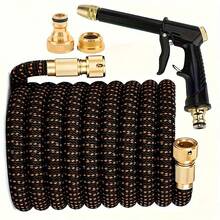 3倍可伸缩优质软水枪软管，耐用橡胶螺旋花园软管，通用螺纹草坪和花园灌溉工具 - A - 查看 2