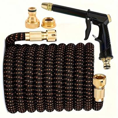 3X Expandable Premium Soft Water Gun Hose, Durable Rubber Coiled Garden Hose, Universal Threaded Lawn And Garden Irrigation Tool