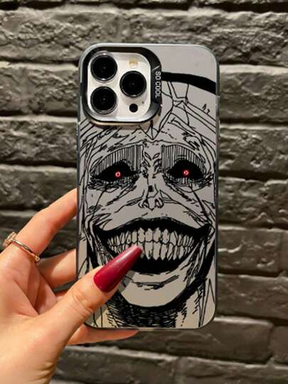 1 st. svart skräckanimemönster heltäckande TPU stötsäkert telefonskal kompatibelt med Apple 16, 15, 14, 13, 12, 11 Pro Max