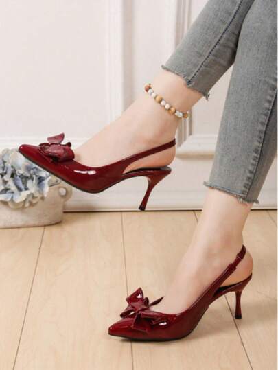 Geeyea A Pair Of Women's High Heels, Elegant, For Parties And Gatherings, Stiletto Heels, Bow, Valentine's Day, A Gift.