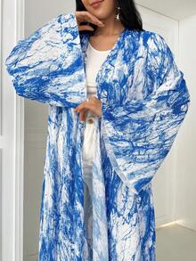 Women's Cardigan Open Abaya Dress - Pleated Sleeve - Chiffon - Multicolor - View 5