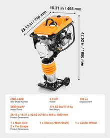 Jumping Jack Compactor, 6.5 HP Vibratory Rammer Fuel-Powered 196 Cc Engine Tamper, 3600 Lbs Impact Force, 26" Max Compaction Depth, Four-Spring, For Soil, Gravel, Concrete Slabs, Foundations - 6.5 HP - View 7