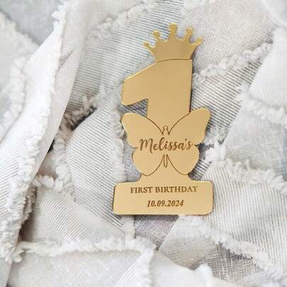 Personalized First Birthday Gift Packaging And Labels: Acrylic, Gold, Silver, Rose Gold
