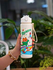 1pc 750ml/26oz Cute Cartoon Rabbit & Cat Pattern Straw Water Bottle, Lightweight, Durable, Suitable For Camping, Running, School, Daily Use, Holiday & Birthday Gift - Multicolor - View 10