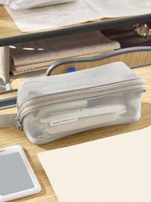 1pc Transparent Grid Prism Pencil Case, Large Capacity Minimalist Ins Style Stationery Bag For Students, Suitable For Exams, High School And College, Multifunctional Pen Holder Ruler Desk Organizer For Girls And Boys, Applicable For School/Tutoring/Office/Primary And Secondary Students - Multicolor - View 9