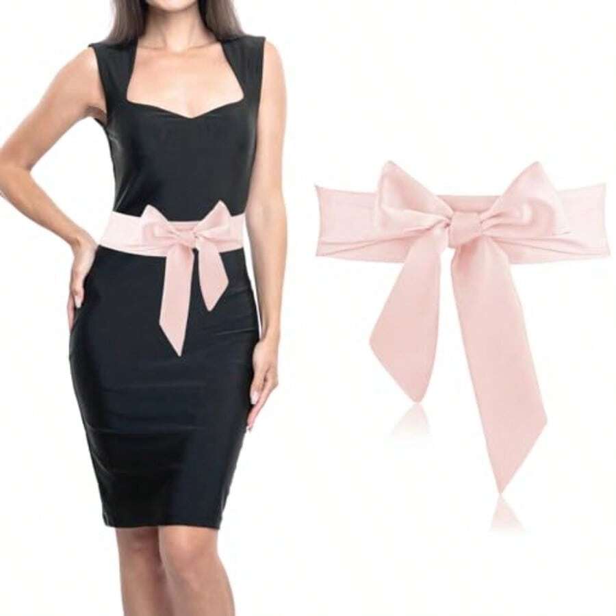Dr Sash Belt For Women Bridal Satin Waist Belts Ladies Ribbon Bow Accory For Wedding Bridesmaid Bridal Belt - 粉色 - 查看 1