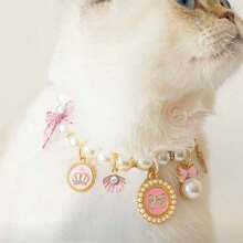 1pc Bowknot Pet Collar With Bell Cute Pearl Decorated Pet Necklace For Small Dogs Cats Adjustable Soft Pet Collar For Daily Use Outdoor Walking KPVV - Pink - View 2