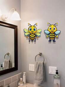 2 piezas Decoración de pared de abeja de dibujos animados vibrante, hermosa y linda decoración de pared de animales, decoración de arte de metal duradero para exteriores, adecuada para la embellecimiento del jardín en primavera/verano - Amarillo y negro (2 piezas) - Ver 11