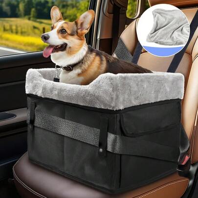 Dog Car Seat For Small Dogs,Detachable Washable Dog Booster Seat Under 30lbs, Pet Car Seat Travel Bed With Storage Pockets And Dog Safety Belt (Black/Grey)