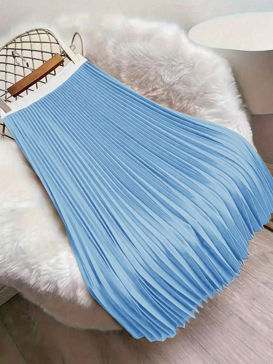 Chân váy xếp ly in hoa dành cho nữ, hàng mới về mùa xuân/hè. - Màu xanh lam - Xem 1