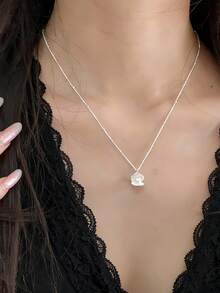 1件极简贝壳和仿珍珠串珠可调节项链吊坠（链条和珠子位置可调节） - 銀色 - 查看 4