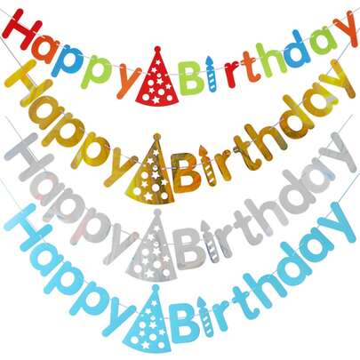 1 Set Happy Birthday Letter Banner, Colorful Hat Birthday Pull Flag, Baby Birthday Party Decorations