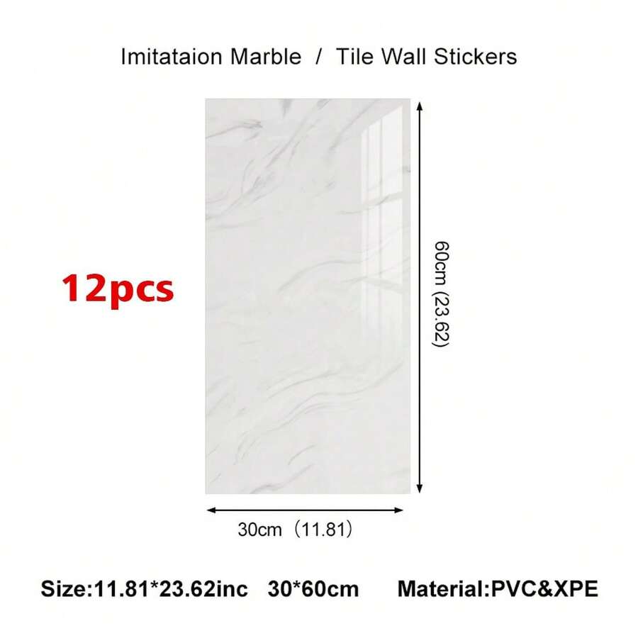 12PCS PVC Marble Tiles Wall Sticker Self-Adhesive Stick Kitchen Bathroom Decor - Pearl White - View 1