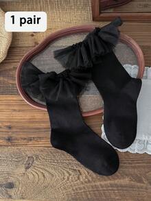 1 Pair Women's Mid-Calf Socks, Spring/Summer Lace Trim Lolita Style Breathable Mid-Calf Socks - Multicolor - View 15