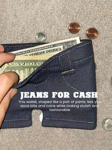 1pc Creative Denim Short Wallet, Multi-Card Slot Foldable, Unique Gift For Holiday Party - Multicolor - View 7