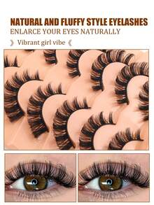 7对俄罗斯卷翘DD浓密假睫毛，自然交叉可重复使用全条假睫毛，化妆条纹假睫毛 - 查看 3