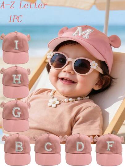 1 Pc Children's A-Z Pearl Letter Baseball Cap Baby Toddlers Infant Girls Baseball Cap Outdor Sun Hat For 1-3Y Kids