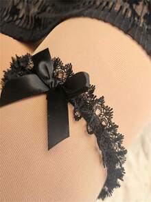 Liguero de encaje nupcial con anillo de pierna de satén, accesorio para fiesta de boda - Multicolor - Ver 7