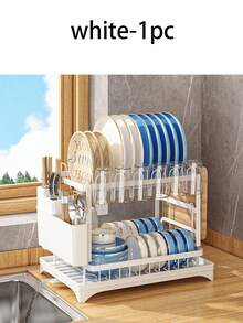 双层沥水架带滴水盘，可放置盘子、杯子、餐具，厨房收纳整理架，大号碳纤维双层沥水架，适用于台面，不锈钢材质，黑色 - 彩色 - 查看 8