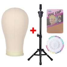Cabeza de maniquí de lienzo suave con soporte de trípode de 22" para exhibición de peinados, cabeza de entrenamiento DIY para hacer pelucas - Ver 15