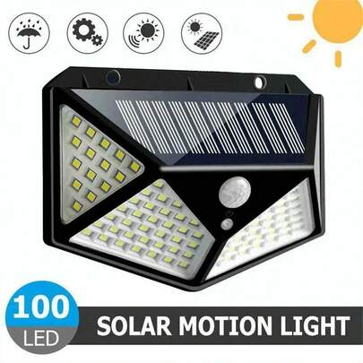 1pc Solar Powered Security Light - 100 LED Lights 270° Illumination Angle - Waterproof Outdoor Wall Lamp Home Decor Backyard Garden Fence Porch - Enhance Home Safety And Security
