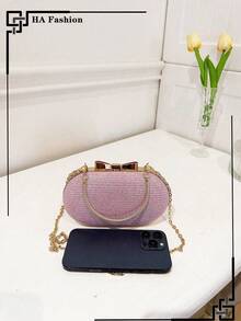 Borsa clutch in acrilico con decorazione di mini cristalli - Rosa - Visualizzare 4