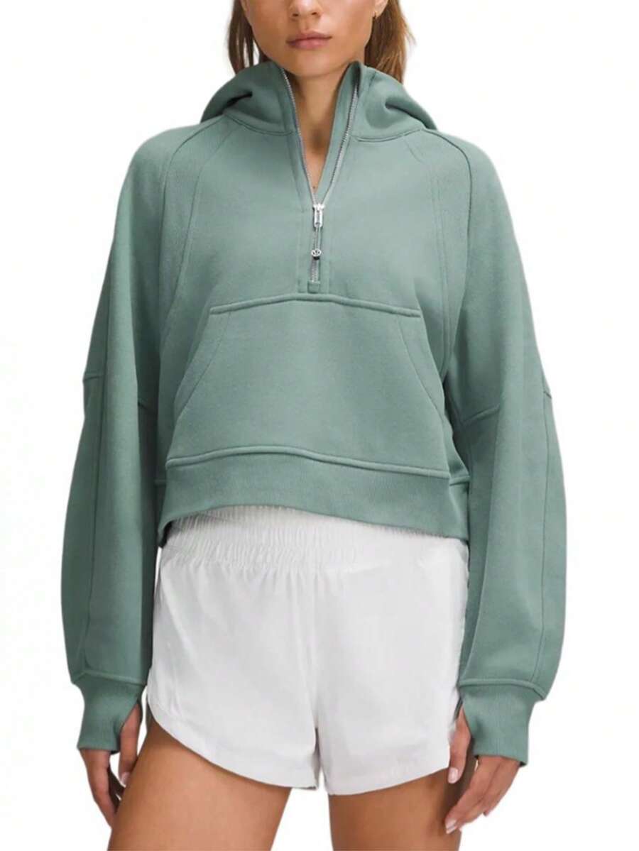Lululemon Scuba Oversized Half-Zip Hoodie | Cotton-Blend Fleece Pullover, Boxy Short Fit With Kangaroo Pocket - Mint Green - View 1