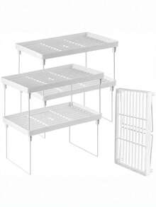 1 Bộ kệ đựng đồ nhà bếp màu trắng có thể xếp chồng lên nhau, kệ mở gấp gọn làm từ chất liệu PP và kim loại bền chắc, đa năng dùng cho phòng tắm, mặt bàn và tủ, khung ống kim loại, kệ tiện dụng, trang trí nhà cửa, trang trí mùa xuân, quà tặng Ngày của Mẹ. - trắng - Xem 13