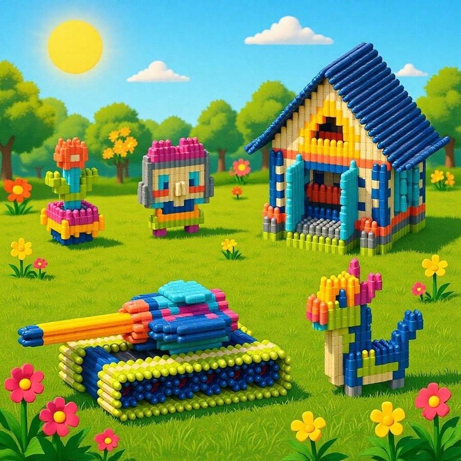 140pcs DIY Second Generation Bullet Head Block Multi-Color Interlocking Building Blocks For Assembly And Construction Toys - Multicolor - View 1