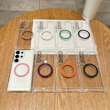 Galaxy S26 Ultra S21 S23 S22 S24 S25 Plus Transparent Magnetic Phone Case, Luxury Reinforced Anti-Drop Protective Cover - Orange - View 3