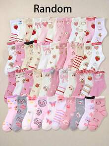 20双随机蝴蝶结儿童短袜，女童日常时尚休闲运动校园风，适合学校派对、聚会，可作为生日、节日、儿童节礼物 - 彩色 - 查看 9