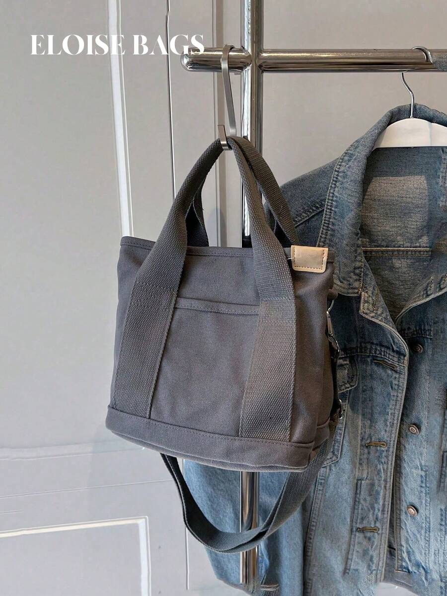 2025 时尚休闲帆布宽肩带斜挎包 - 灰色 - 查看 1