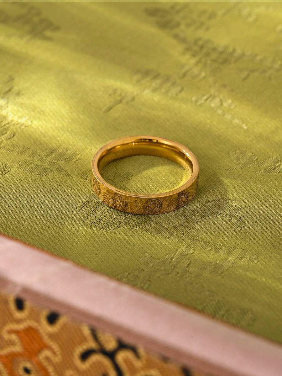 1枚不锈钢硬币戒指，材质无害，经典永恒，简约高品质，适合日常佩戴 - 金色 - 查看 1