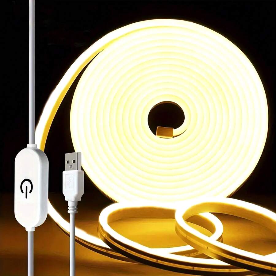 1pc LED Warm White & White Flexible Neon Light Strip (39.3-196.8 Inch), 5V Low Voltage USB Powered, Touch Control Lighting, Suitable For Indoor Decoration, Outdoor Decor, Event Venues