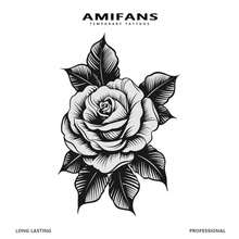 AMIFANS 临时纹身贴纸 黑玫瑰，半永久纹身，可持续1-2周，持久纹身，果汁纹身，逼真纹身，浪漫纹身，仿真纹身，防水，外观逼真，小众设计纹身，水果纹身，植物纹身 - 黑色 - 查看 3