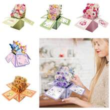 Creative 3D Pop Up Birthday Greeting Cards Bouquet Flower Postcard Girlfriend Teacher Gift Thanksgiving Anniversary Floral Box - Multicolor - View 7