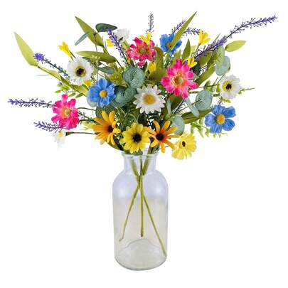 3 Pcs Artificial Daisy Fake Wild Flowers Bouquet, Colorful Lifelike Wildflowers For Home, Kitchen, Table, Wedding, Party Decor