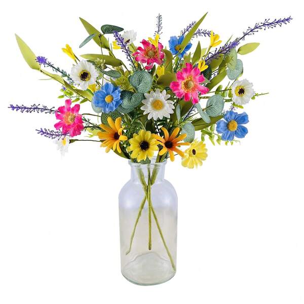 3 Pcs Artificial Daisy Fake Wild Flowers Bouquet, Colorful Lifelike Wildflowers For Home, Kitchen, Table, Wedding, Party Decor