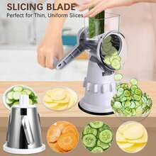Rotary Cheese Grater Hand Crank - Mandoline Vegetable Slicer With 3 Stainless Steel Blades, Cheese Shredder For Fruit Vegetables Nuts - White - View 7