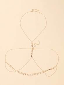 1pc Fashionable Sexy Party Style Circular Pendant Necklace Waist Chain X-Shaped Body Chain Top, Random Quantity Of Circular Pendants Based On Length - Gold - View 4